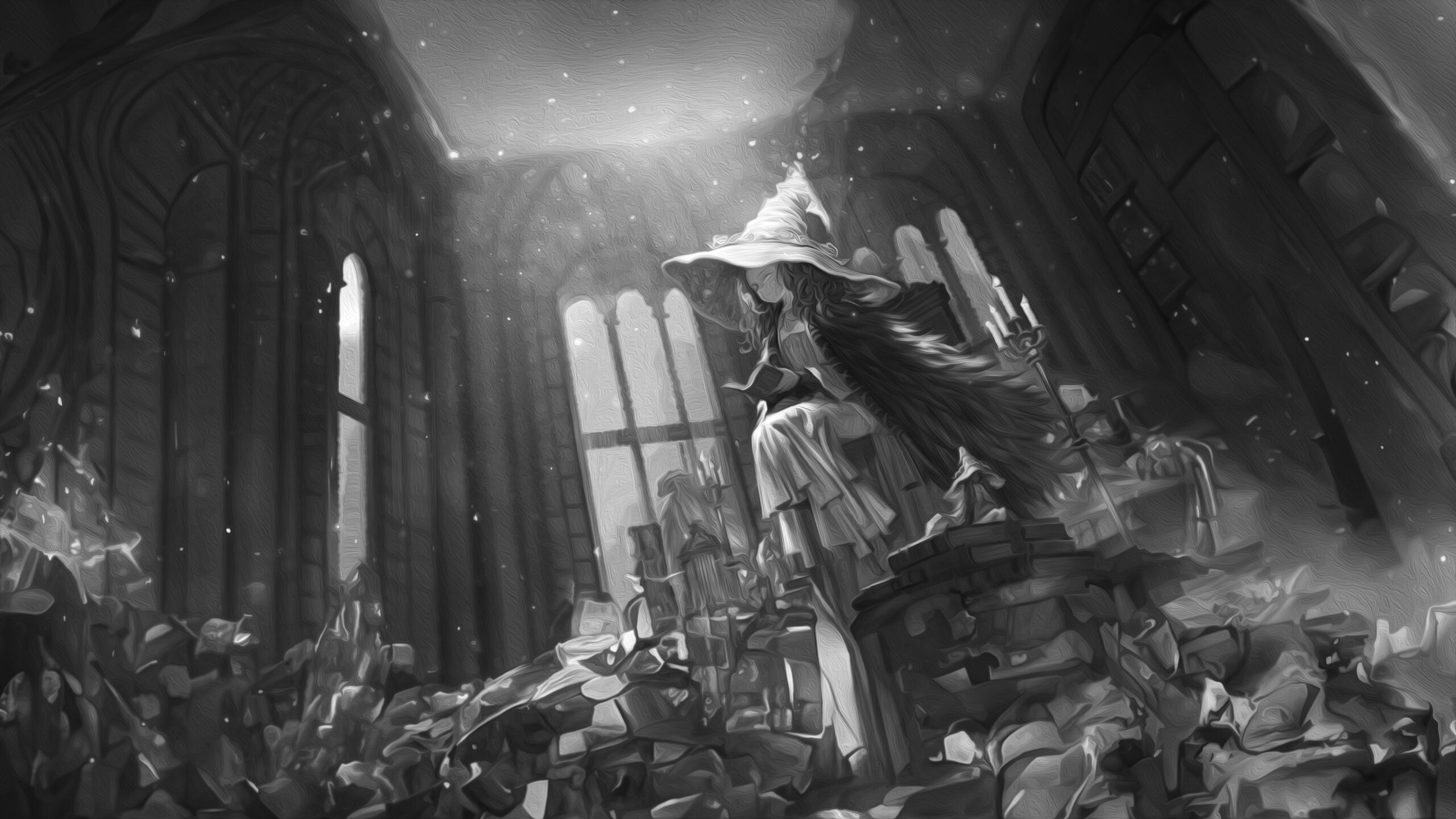 Ranni the Witch (Black and white) – Free Download of an Elden Ring Wallpaper of Ranni in 4k - for mobile, desktop and tablet