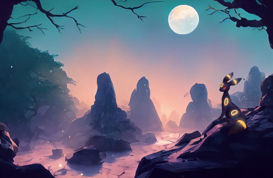 Noctali et la lune – fond d’écran Pokémon en 4K pour mobile et ordinateur