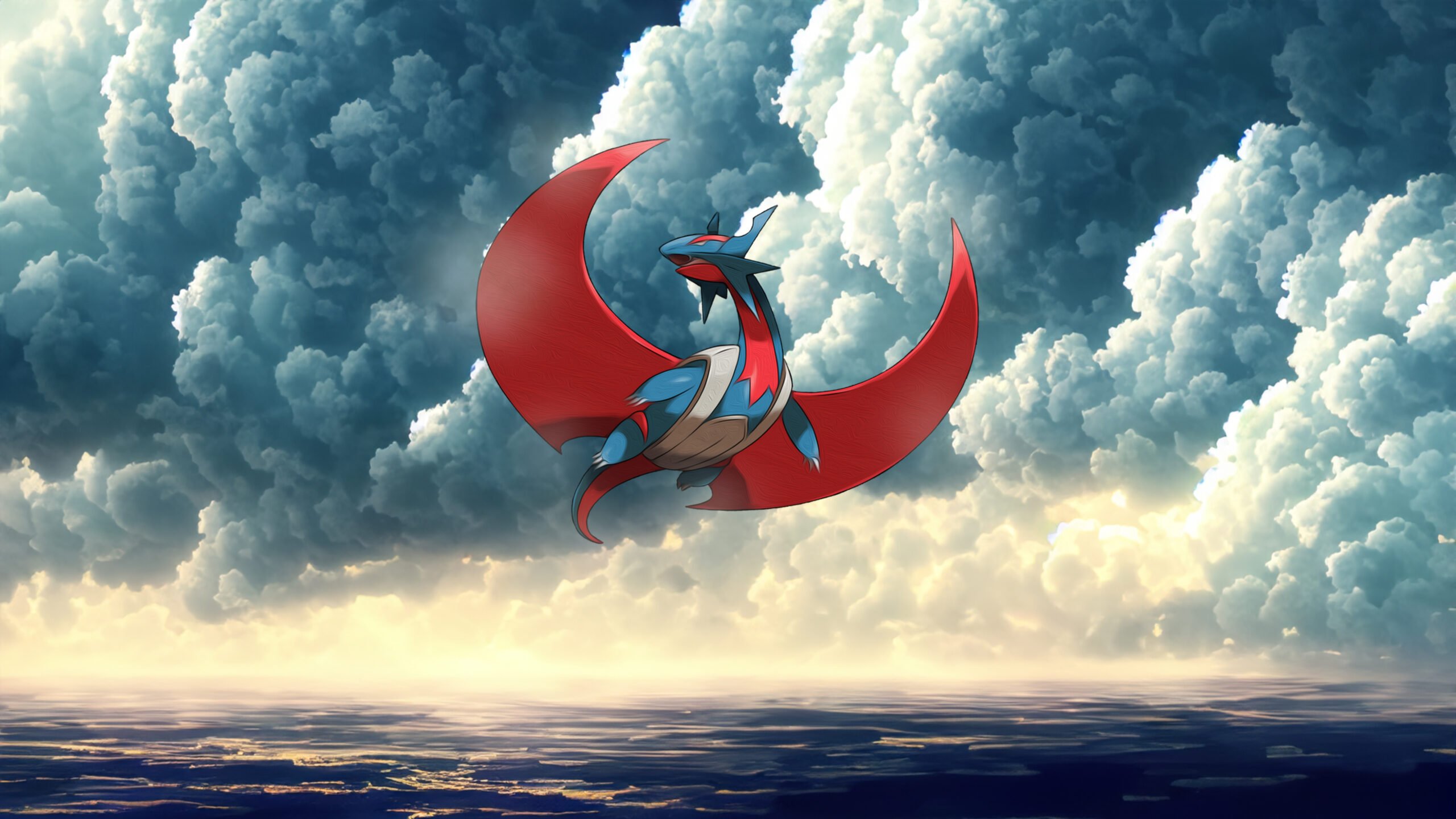 Mega Drattak volant au dessus de la mer – fond d’écran Pokémon en 4K pour mobile et ordinateur